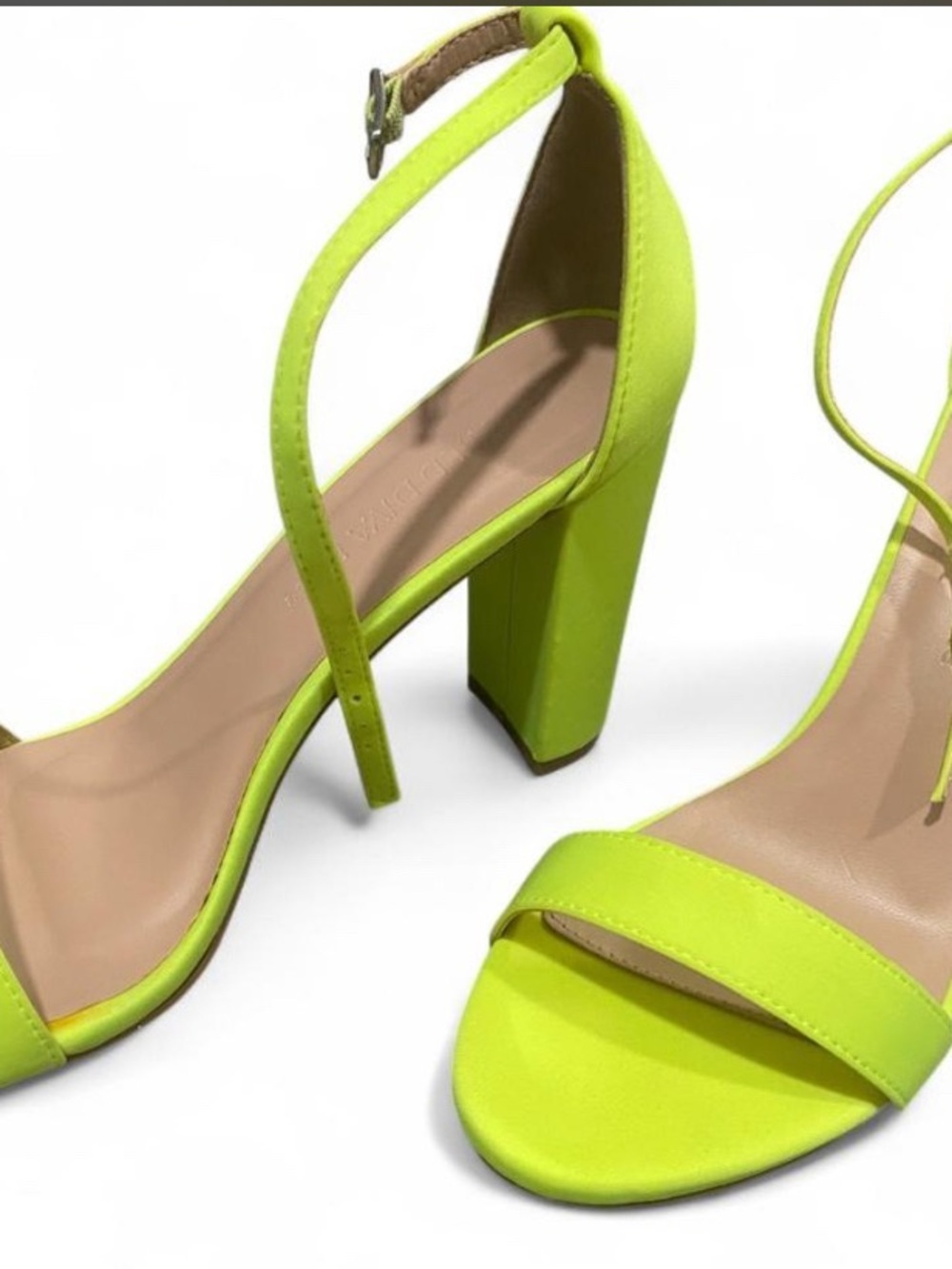 Fashion Nova Neon Lime Block Heel Ankle Strap Sandals